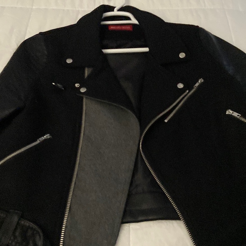 Black wool with Leather arms motor Jacket